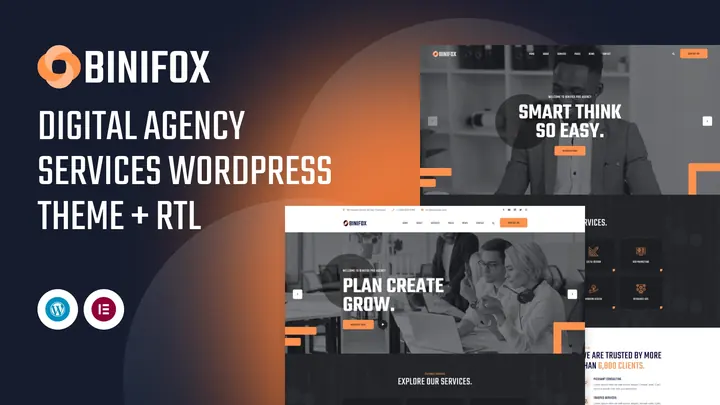 Preview of the Binifox WordPress theme by ThemePure — Digital agency.