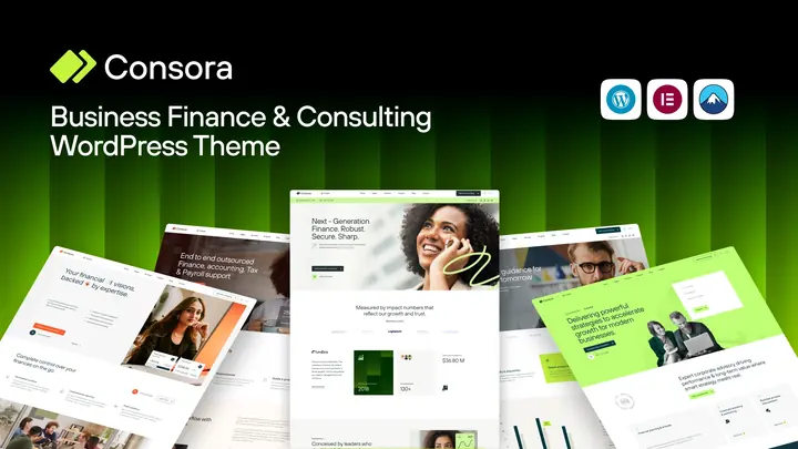 Preview of the Consora WordPress theme by ThemePure — Finance & consulting.