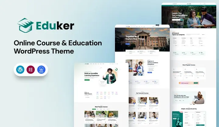 Preview of the Eduker WordPress theme by ThemePure — Education.