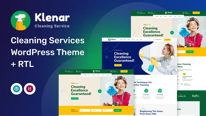 Preview of the Klenar WordPress theme by ThemePure — Cleaning services.