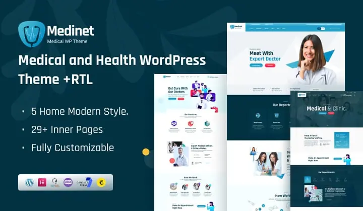 Preview of the Medinet WordPress theme by ThemePure — Medical & health.
