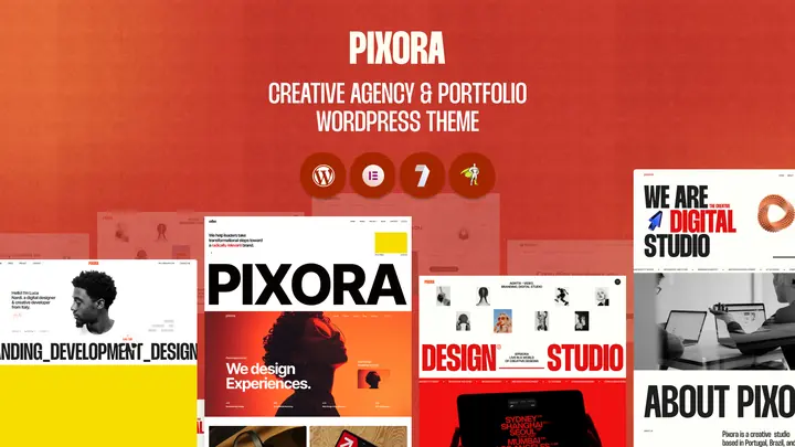 Preview of the Pixora WordPress theme by ThemePure — Creative agency.